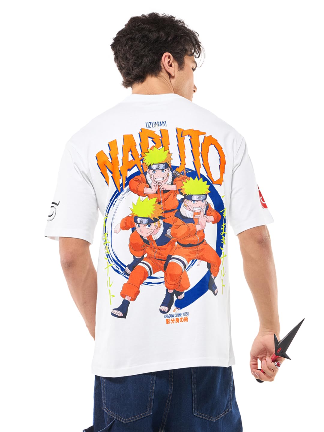 Bewakoof Official Naruto Merchandise Mens Graphic Printed Oversized Fit Half Sleeve Round Neck Pure Cotton T-Shirt_645976_White