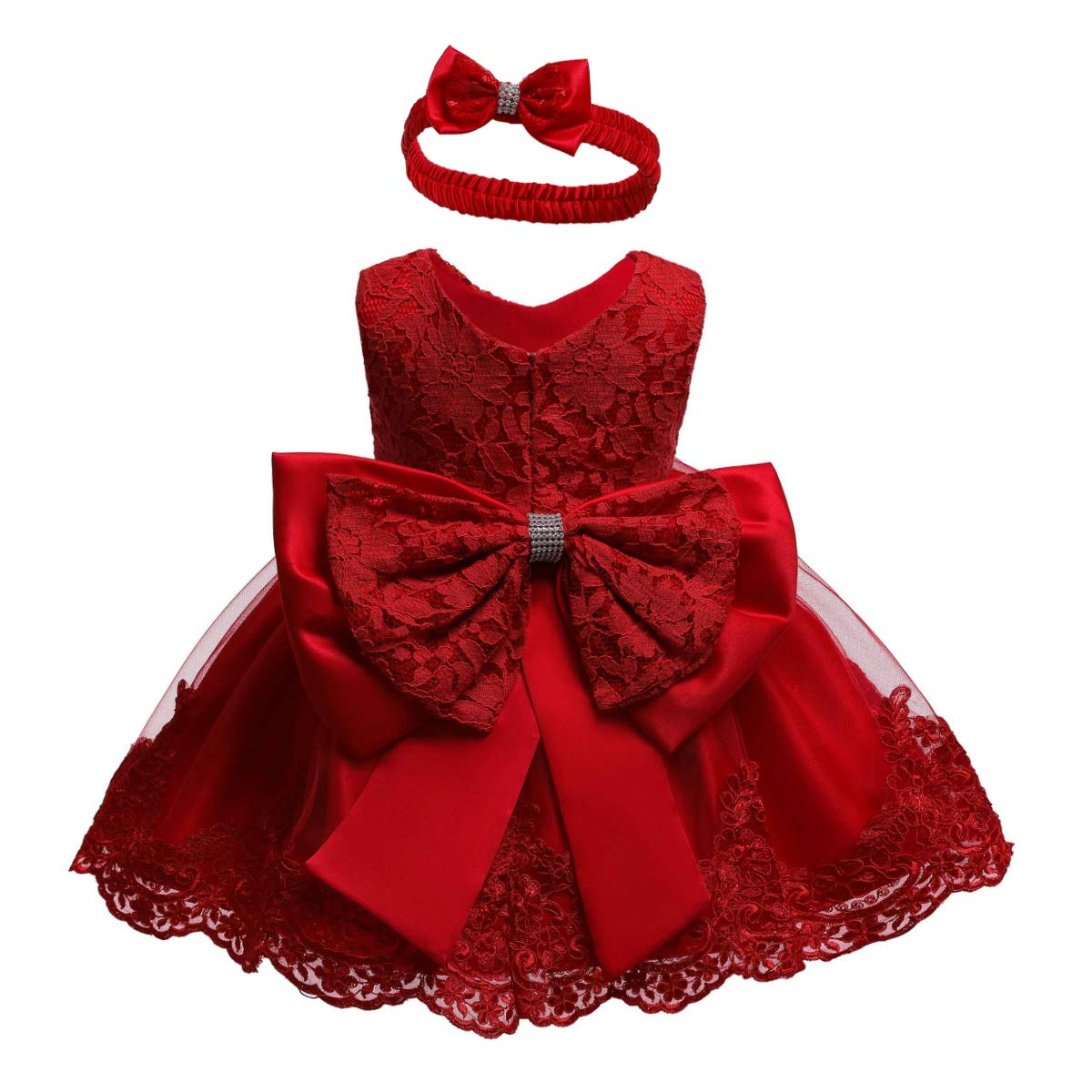 Baby Girls Christmas Embroidery Lace Dresses Infant Easter Halloween Wedding Formal Event Dress(Red,24M)