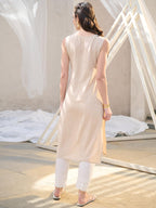 Stylum Women'S Solid & Embroidered Cotton Blend Straight Kurta (Beigenimo_Beige)