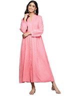 Libas Womens Printed Viscose Fit And Flare Dress For Women Pink
