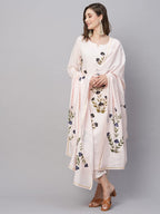 ANNI DESIGNER Womens Cotton Blend Straight Printed Kurta with Pant & Dupatta (Brush-Peach-TNW_S_Peach_Small)