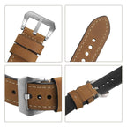EACHE Mens Watch Band, 24mm Crazy Horse Genuine Leather Vintage Watch Bracelet Strap, Tan-Silver Hardware