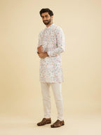 Manyavar Blended Cotton Mens Floral Print Kurta