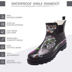 NORTY - Womens Ankle Rain Boots - Ladies Waterproof Winter Spring Garden Boot Skulls Black Size 11