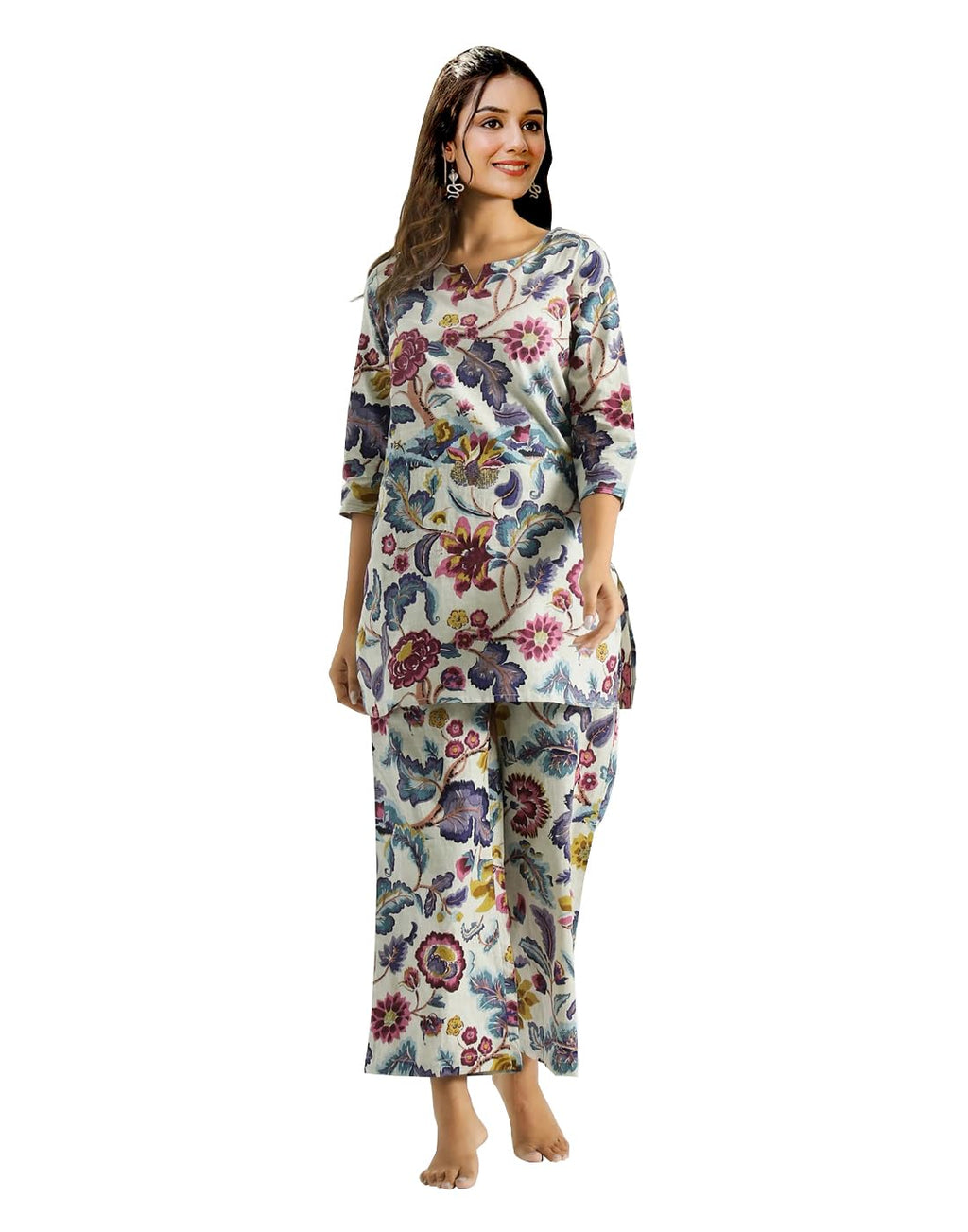 Toochki WomenS Multi Color Floral Printed Reyon Stitched Co-Ord Set Dress | Relaxed Fit For Women | Two Piece Set Kurta & Plazz