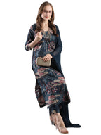 ANNI DESIGNER Women s Printed Rayon Blend Kurta with Pants and Dupatta, Blue, S