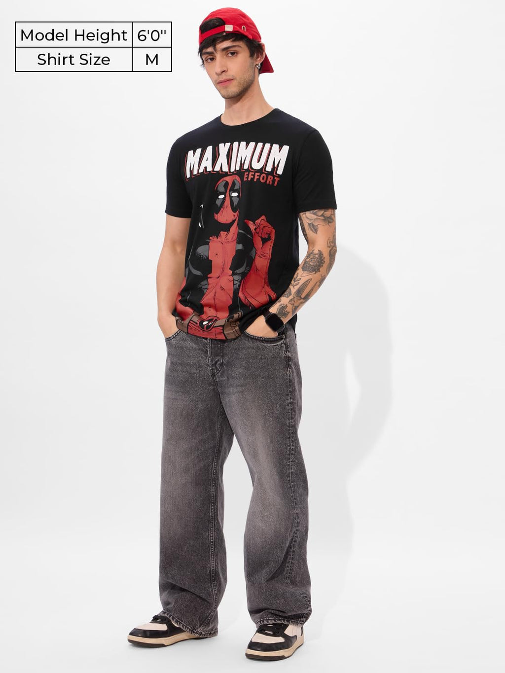 The Souled Store Official Deadpool Originals: Maximum Effort Men and Boys Short Sleeve Round Neck Graphic Printed Regular Fit Co