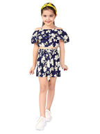 Naughty Ninos Girls Navy Floral Printed Polyester Top With Palazzos(Nn00887Drs)