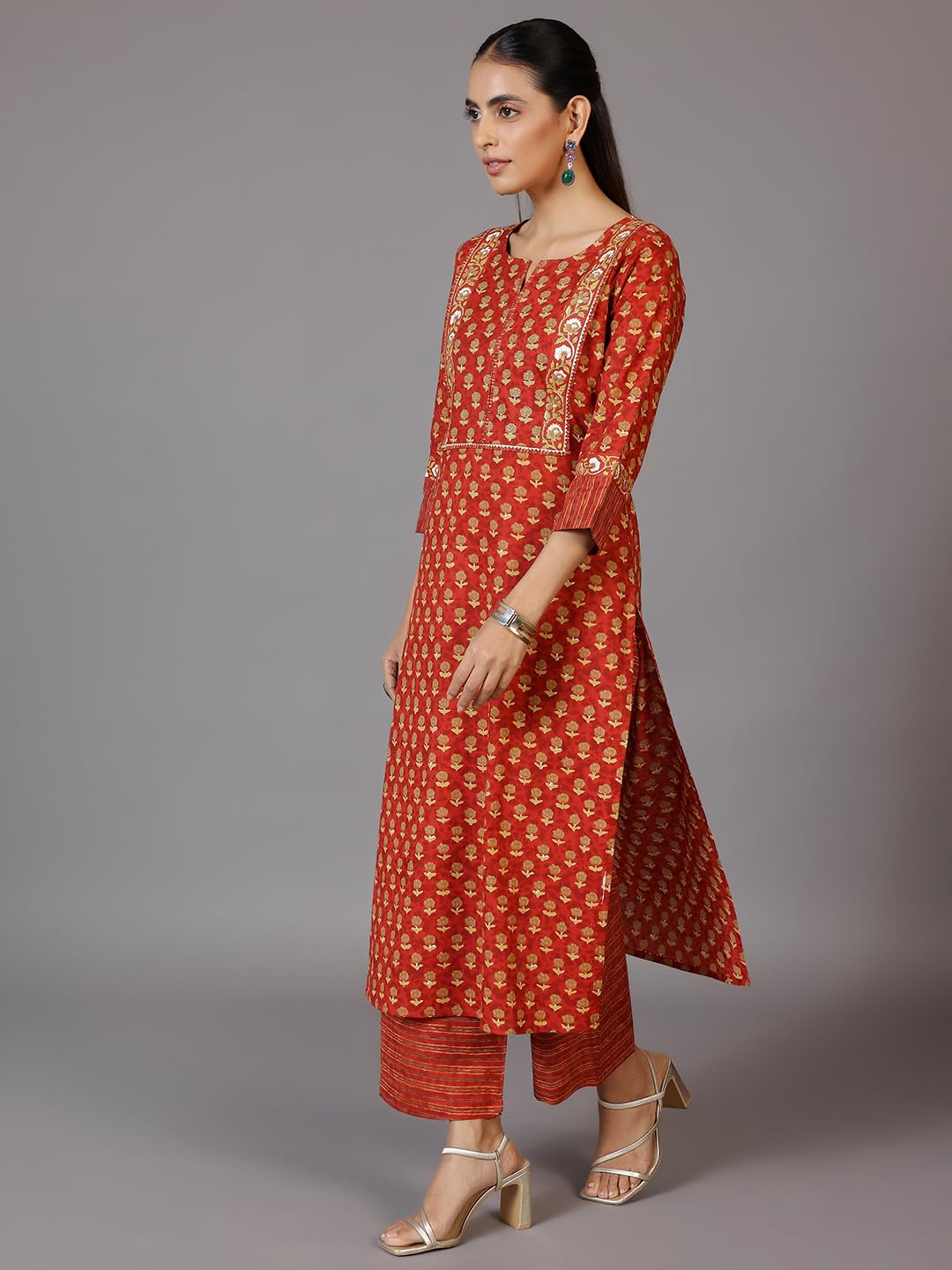 Libas WomenS Cotton Kurta Set (27404_Rust