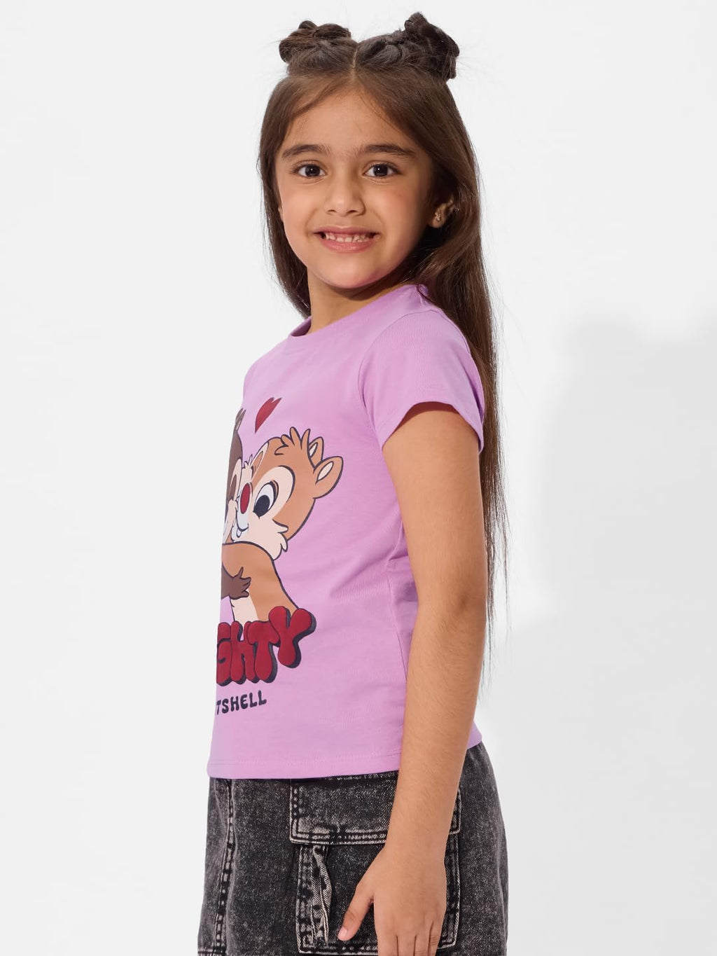 The Souled Store Official Disney Originals: Naughty in A Nutshell Girls Short Sleeves Round Neck White Graphic Printed Cotton T-