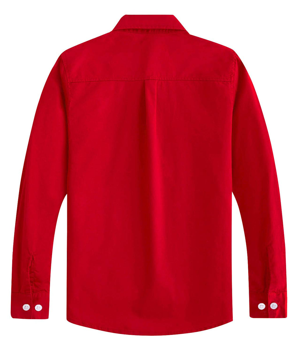 Springgege Boys Long Sleeve Dress Shirts Formal Uniform Woven Solid, Red, 5-6 Years