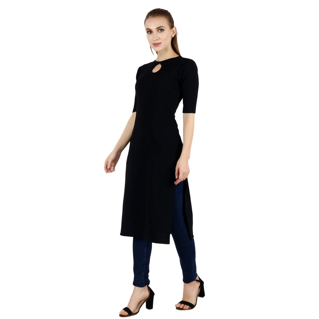 Popwings Casual Black Key Hole Streachable Kurti