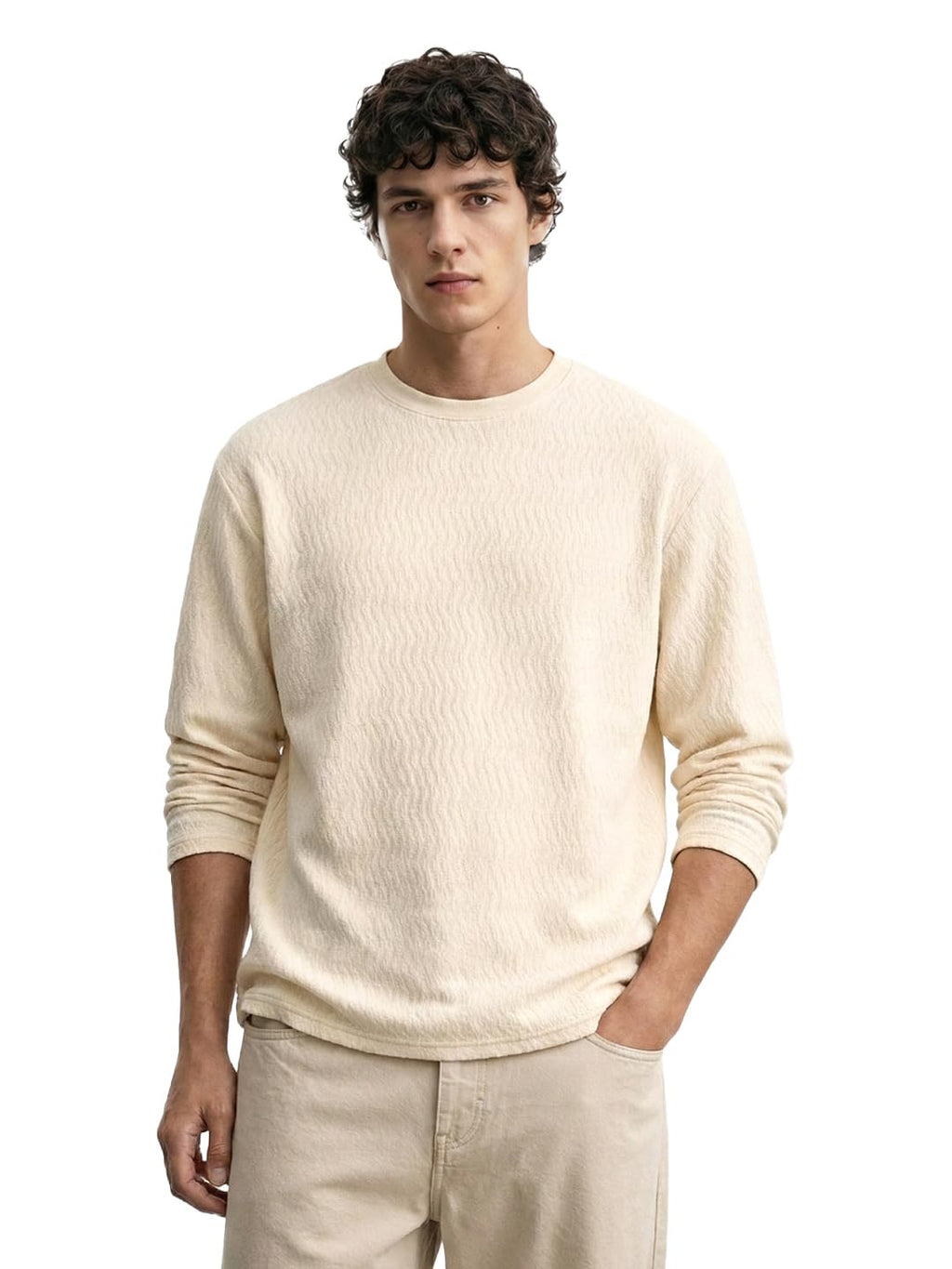 The Indian Garage Co Mens Relaxed Fit Long Sleeves Textured Crew Neck Sweater
