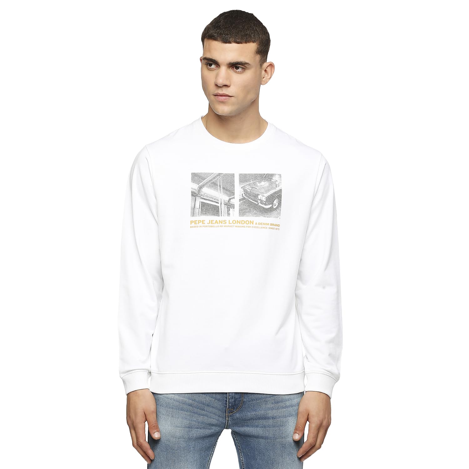 Pepe Jeans MenS Cotton Crew Neck Regular Fit Sweatshirt (Pm582655_White (Large)