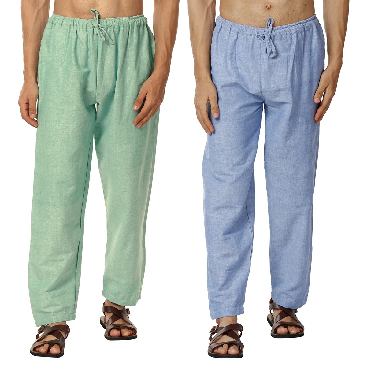 Digital Shopee Men'S Eco-Friendly Cotton Pyjama Pack Of 2 | Blue + Green | 26-30 Inches