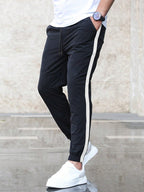 Shasmi Mens Athletic Jogger Black and White Contrast Side Color Block Patchwork Drawstring Waist Track Pant with Slit Pockets,