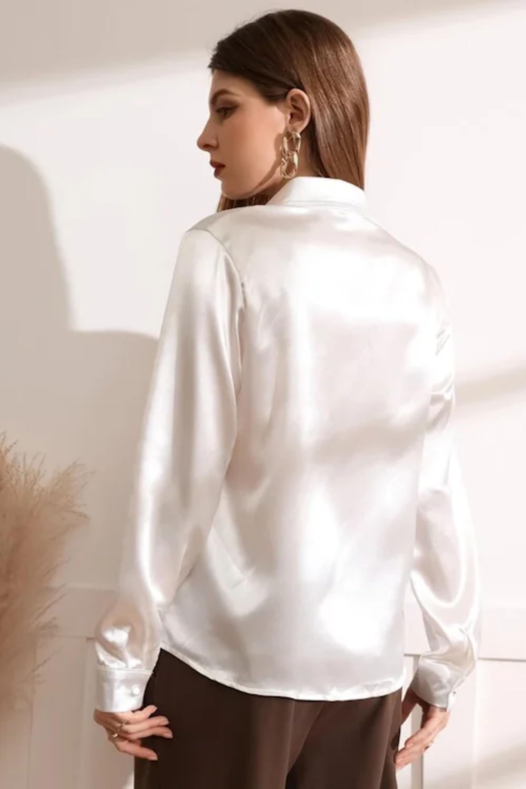 POPWINGS Solid Satin Shirt for Women