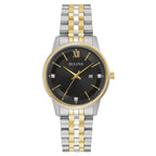 Bulova Ladies' Classic Diamond Two-Tone Gold Stainless Steel 3-Hand Calendar Date Quartz Watch, Black Dial Style: 98P198