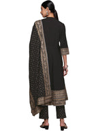 Ziyaa Women'S Black Crepe Kurta With Pant And Dupatta Set