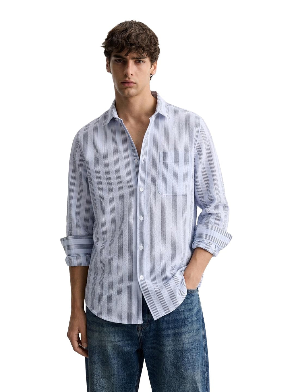 The Indian Garage Co Mens Regular Fit Vertical Striped Cutaway Collar Full Sleeves Sweater