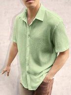 Tee Projekt Mens Popcorn Shirt Texture Pattern Mens Casual Shirt Half Sleeves Goa Beach Summer Shirt Mint Green