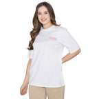 Bonjour Womens Super Combed Cotton Regular Fit Graphic Printed Round Neck Half Sleeve T-Shirt (Color:-White)