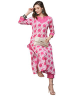 ANNI DESIGNER Women's Cotton Blend Straight Printed Kurta with Pant (Mehar Pink_XL_Pink_X-Large)
