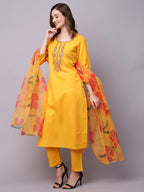 ANNI DESIGNER Ladies Cotton Blend Kurta with Trousers and Dupatta, yellow, XL