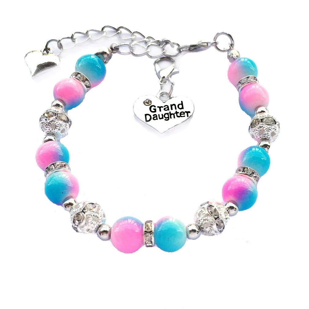 DOLON Pink with Blue Color Rhinestone Crystal Gift for Granddaughter Bracelet Jewelry Birthday Graduation Christmas