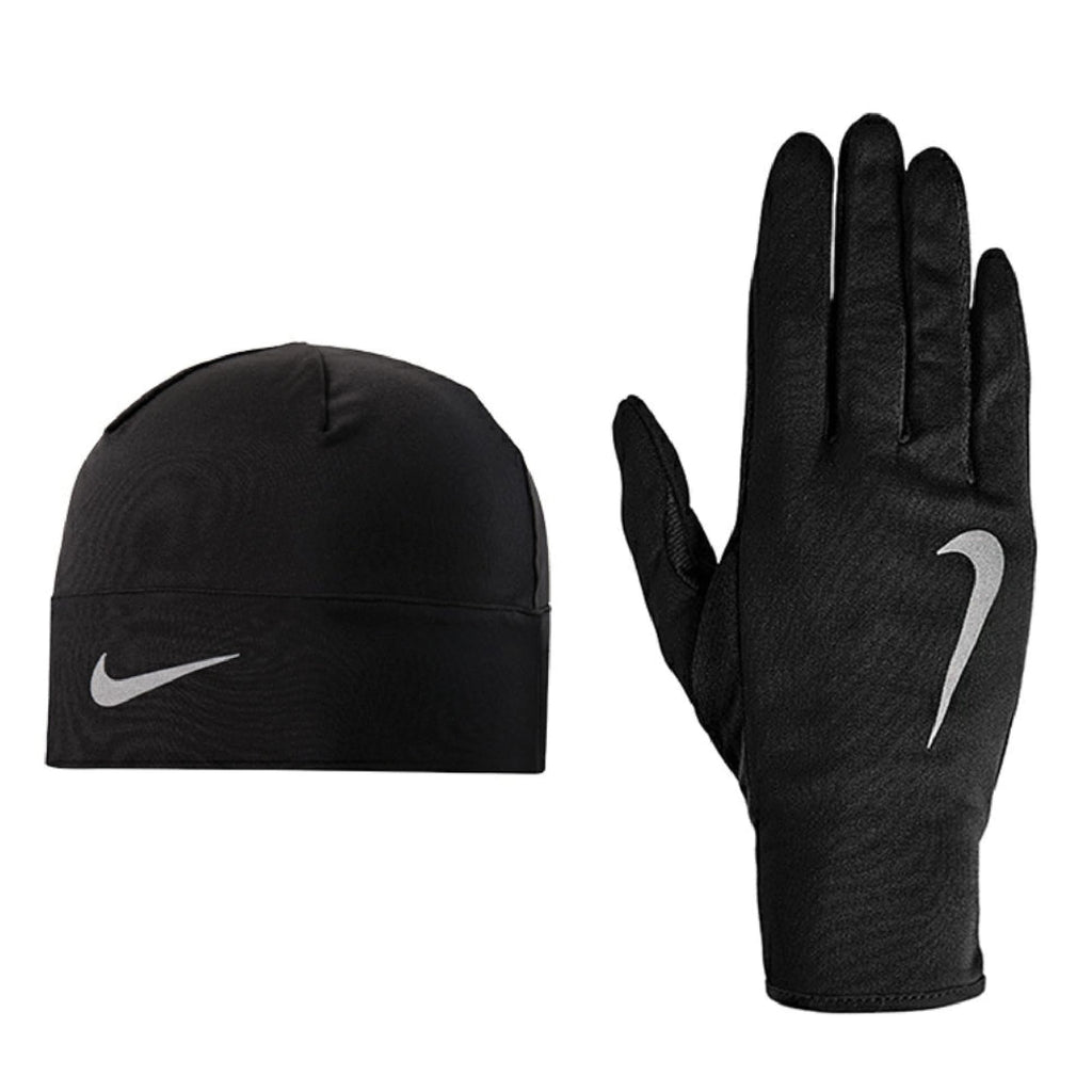 Nike Mens Run Dry Hat and Gloves Set Black/Black/Silver L/XL
