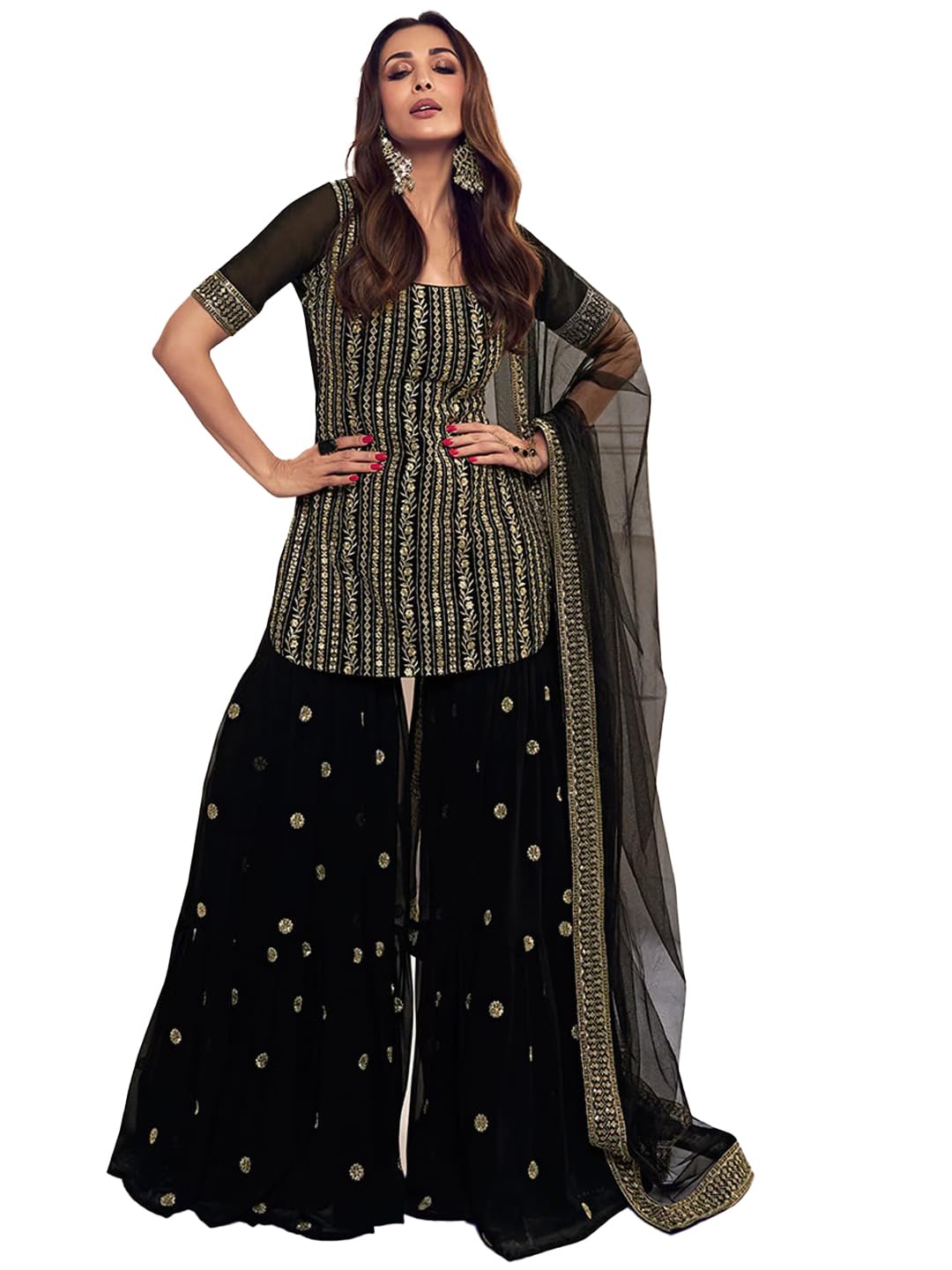 Wedani Georgette Embroidered Kurta Set for Women Black