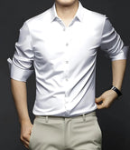 Deelmo MenS Stylish Solid Satin Casual Shirt For Men Full Sleeves| Poly Satin Silk Shirt White