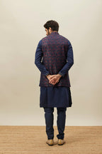 Manyavar Kurta Jacket Set With Payjama For Men, Full Sleeves Mandarin Collar Ethnic Wear Jacket Set For Festival, Wedding, Party