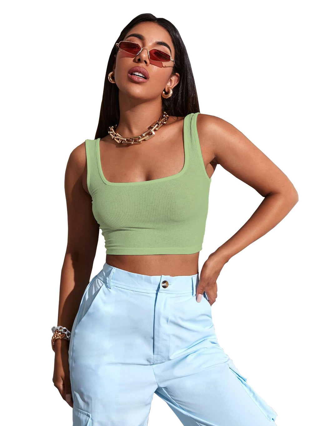 Sugathari Womens & Girls Solid Ribbed Boat Neck Sleeveless Crop Tops for Women (Top 36 Pista XS)