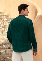 Zombom Mens Solid Cotton Blend Straight Kurta Shirt, Regular Fit Full Sleeve Short Kurta Shirt Green