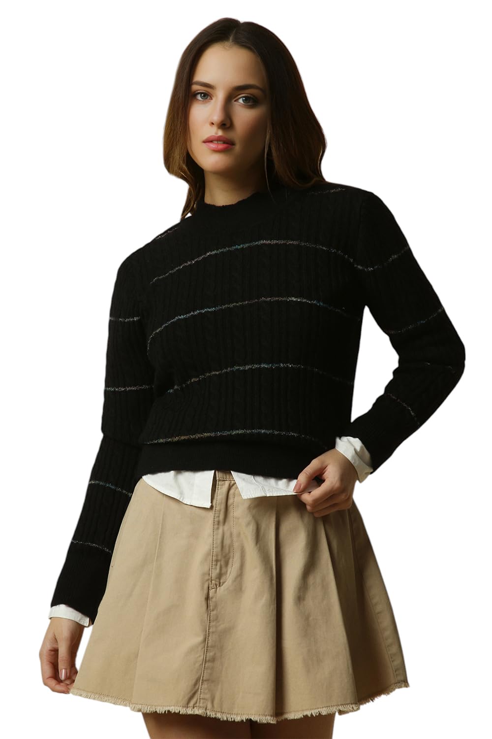 Allen Solly Women Striped Casual Round Neck Sweater