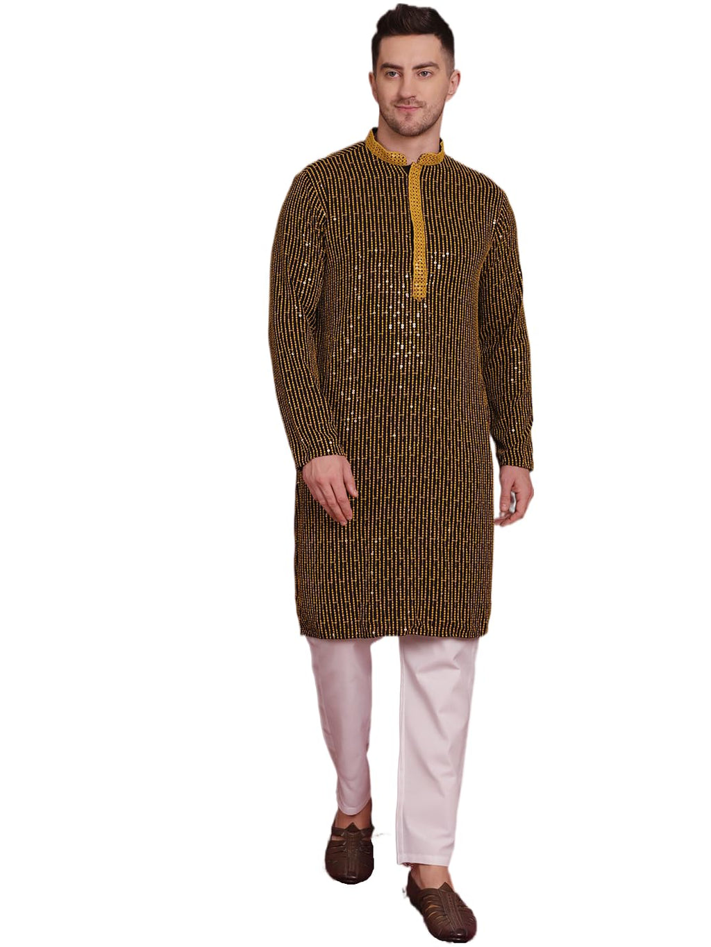 Jompers Mens Chikankari Sequins Embroidered Kurta Pyjama Set