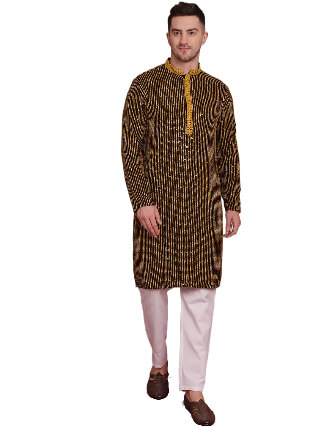 Jompers Mens Chikankari Sequins Embroidered Kurta Pyjama Set