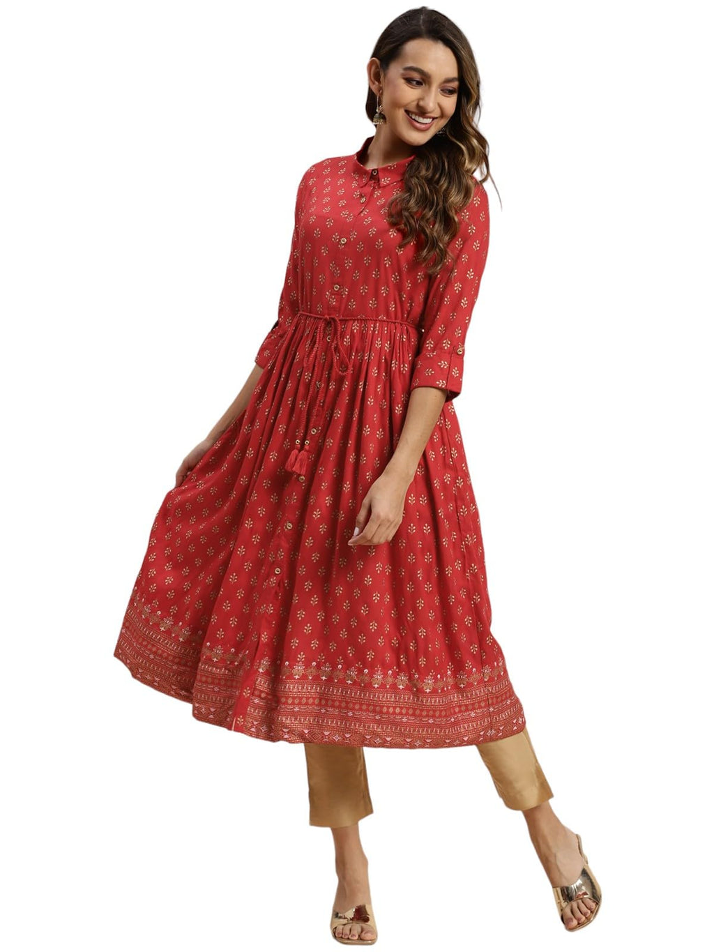 Rangita Red Rayon Calf Length Printed Flared Kurti For Women | Kurta For Women_4Xl