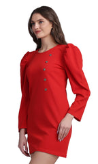 Shasmi WomenS Comfortable Red Round Neck Full Sleeve Solid Midi Bodycon Casual Western Stylish Dress For Womens/Midi Dress For
