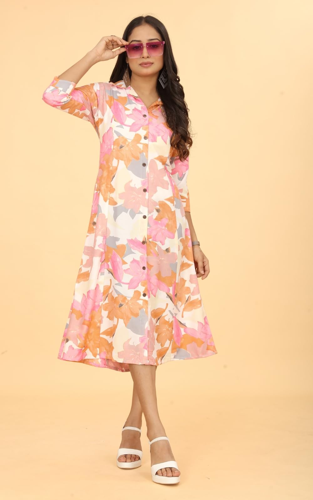 Kesudi A Line Dresses For Women Western Latest - Rayon Floral One Piece Dress For Women Long | Stylish Flared Shirt Knee Length