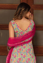 Shiv Textiles Women'S Polyster Floral Print Kurta Pant Dupatta Set