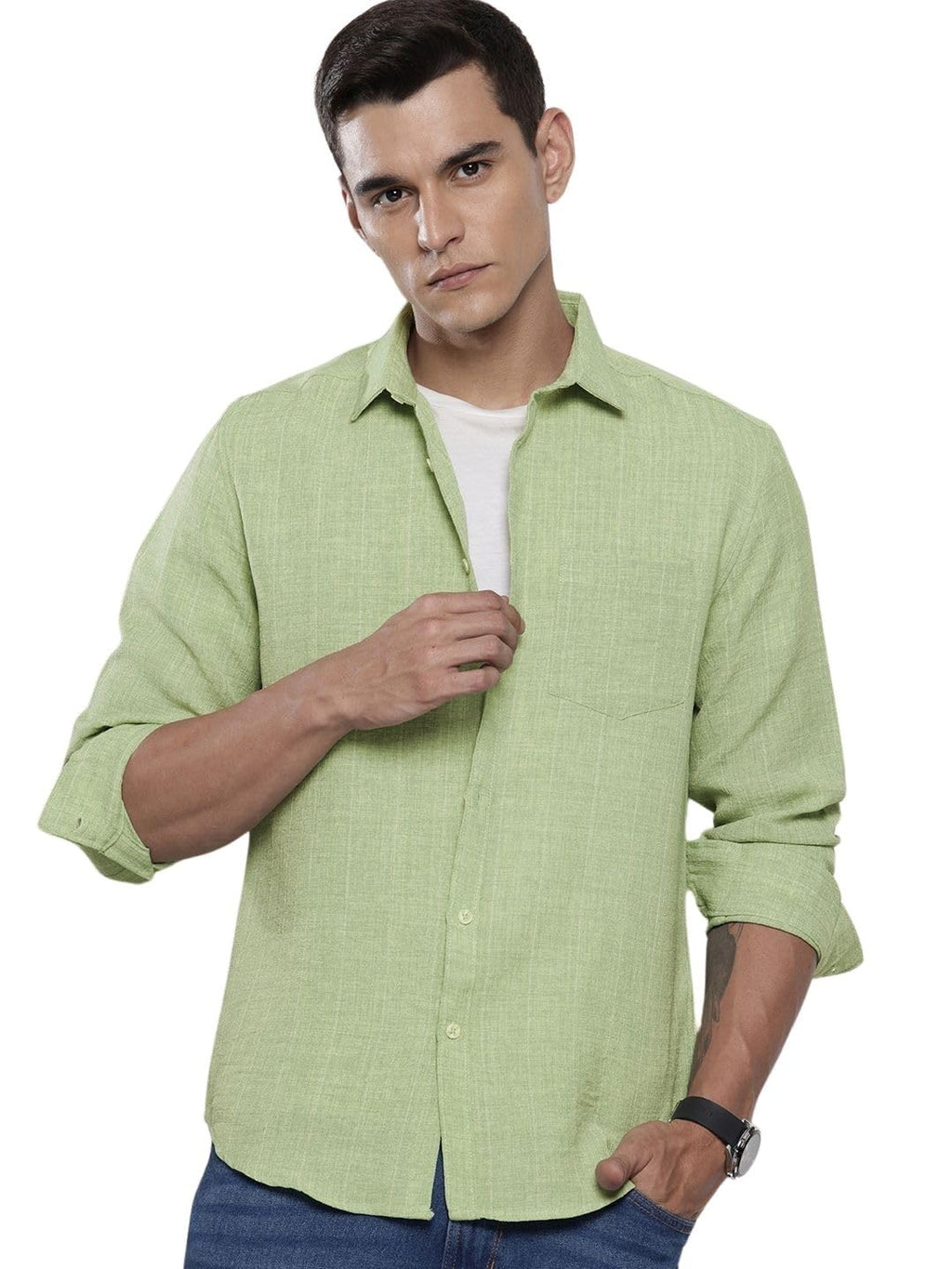 The Indian Garage Co Mens Slim Fit Vertical Striped Long Sleeves Shirt