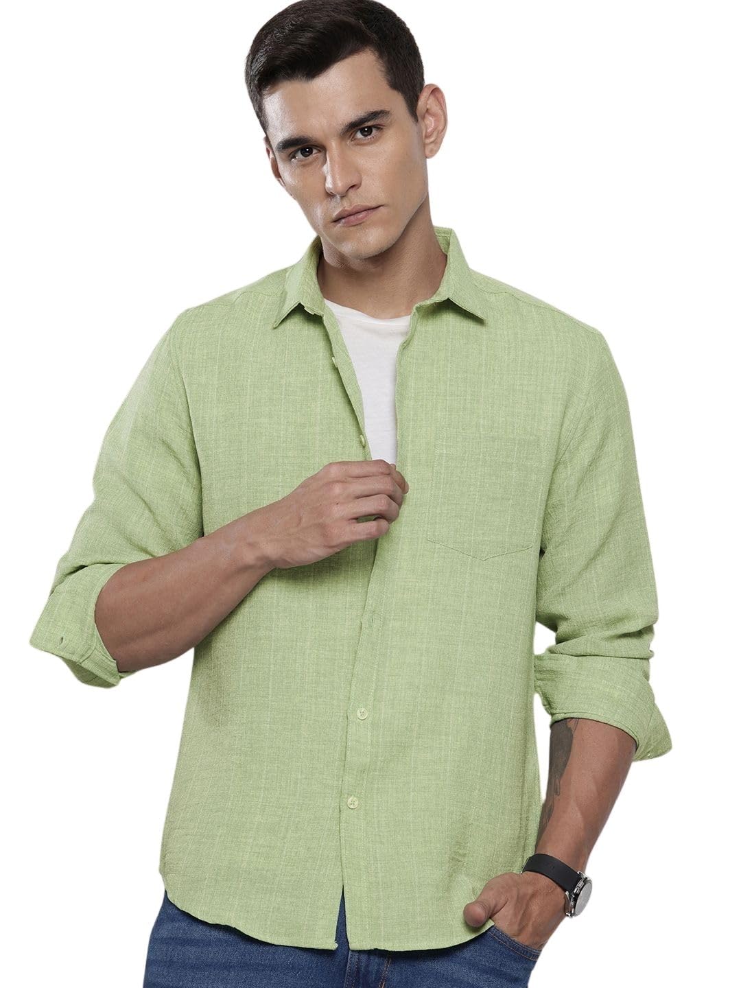 The Indian Garage Co Mens Slim Fit Vertical Striped Long Sleeves Shirt