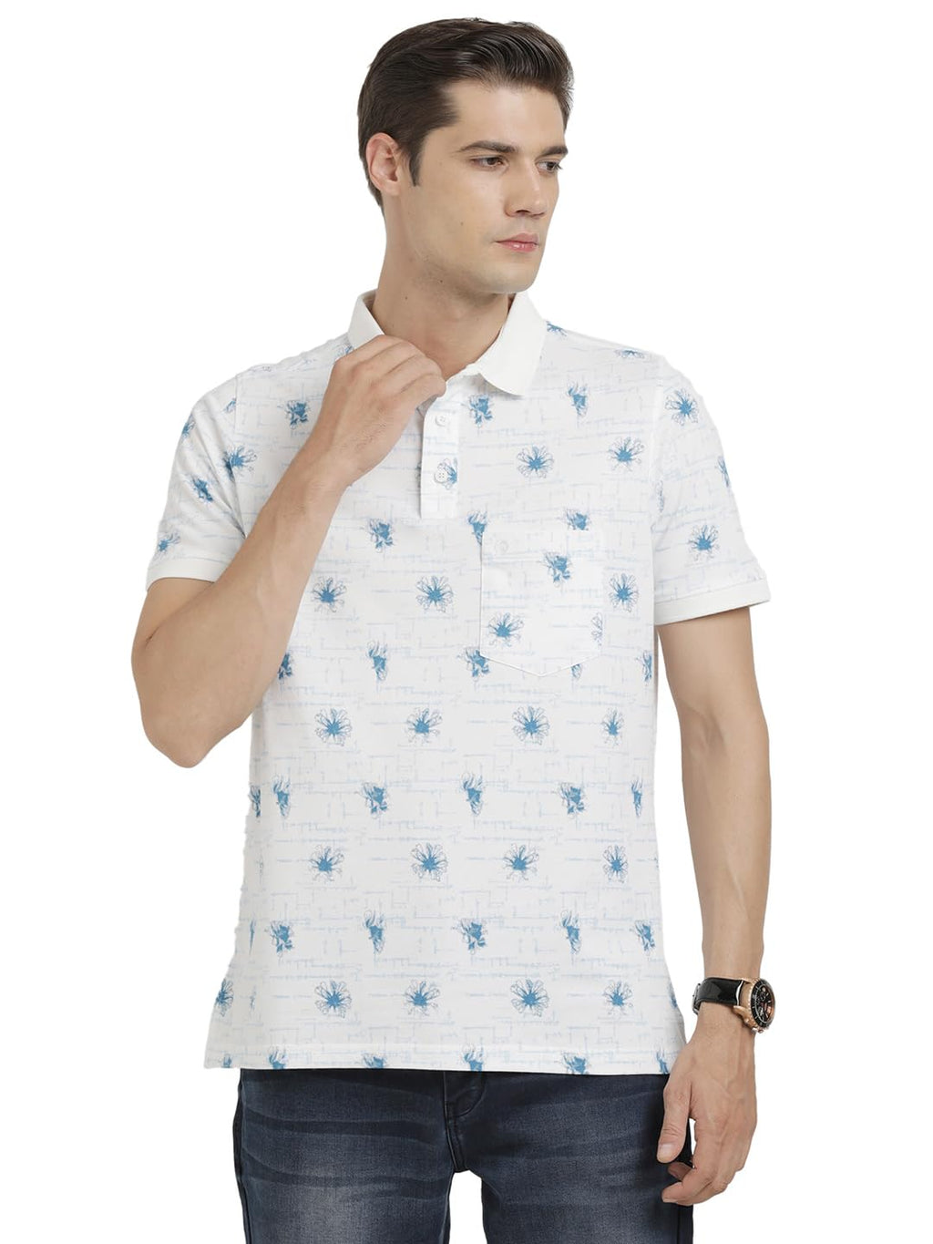 Turtle Men Poly Cotton Stretch Slim Fit White Polo T-Shirt