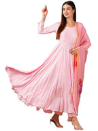 ANNI DESIGNER Womens Cotton Blend Anarkali Solid Kurta with Pant & Dupatta (Saniba Baby Pink_XL_Baby Pink_X-Large)