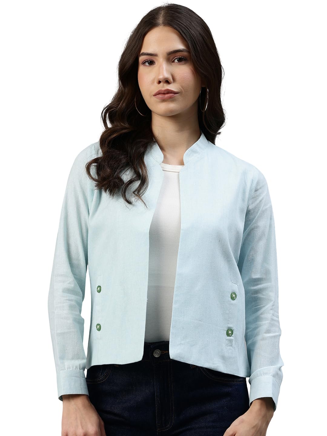 Cottinfab Blue Solid Cotton Lightweight Open Front Jacket 2