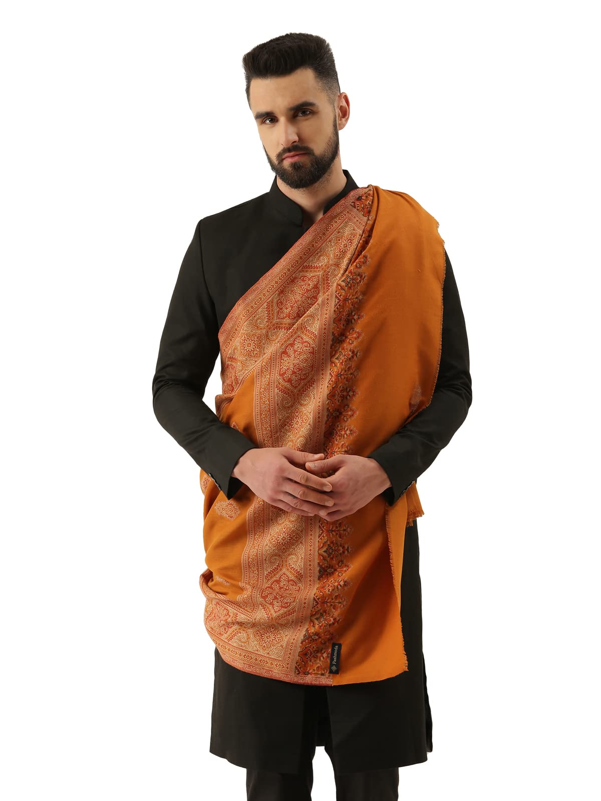 Pashmoda Men Jamawar Kashmiri Luxury Shawl, Size: 101X203 Cm, Mustard Color