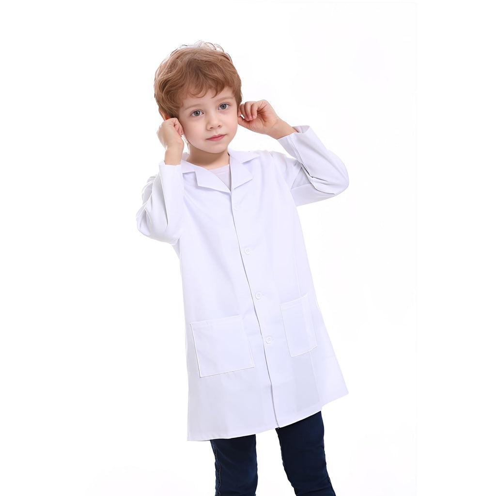 TopTie Kids Lab Coat for School Scientists Halloween Costume-White-10/12