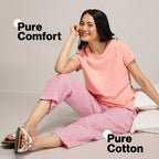 NYKD (NYS141 Striped Pure Cotton Pyjama Sleepwear Pants for Women | Relaxed Fit with Non-Slip Elasticated Waistband, Adjustable